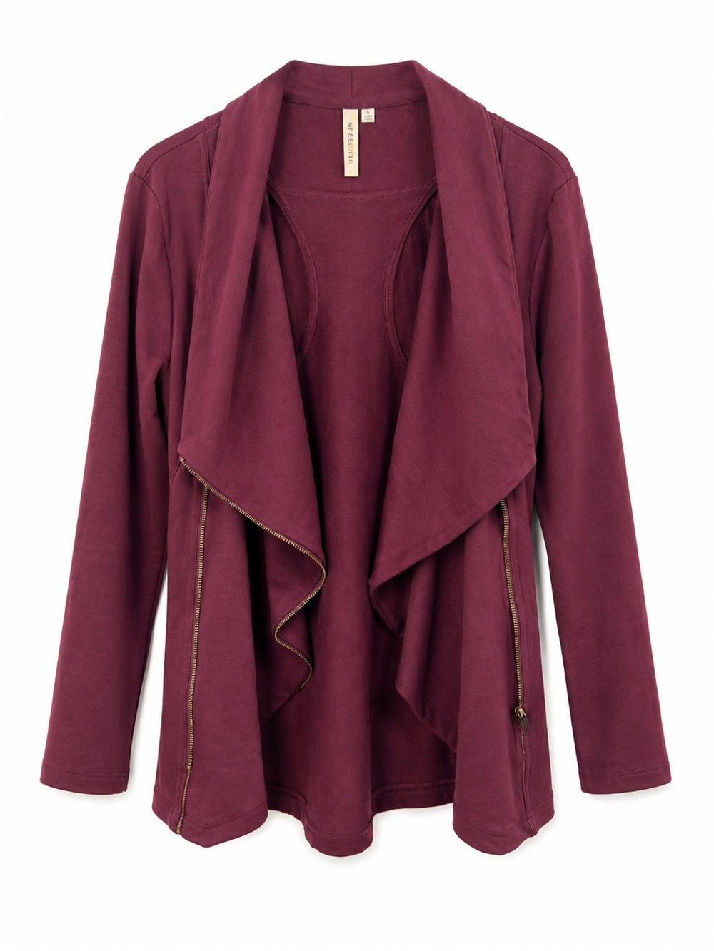 My Beloved Draped Open-Front with Zipper Jacket in Burgundy